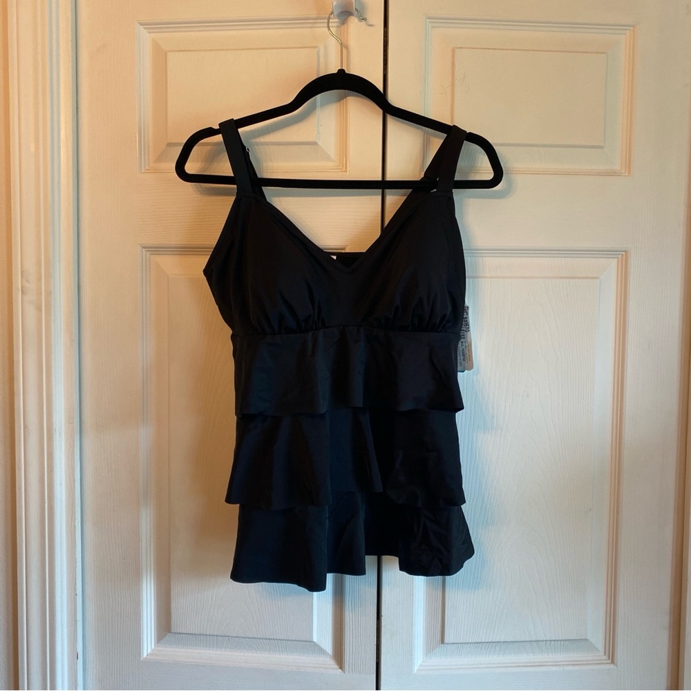 Swim Solutions‎ Ruffle Tankini Top Black 14